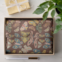 Folk Art Moths Butterflies Pink Blue Brown