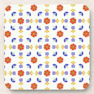 Folk Art Neon Flower Geometric Pattern Coaster