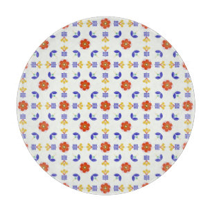 Folk Art Neon Flower Geometric Pattern Cutting Board