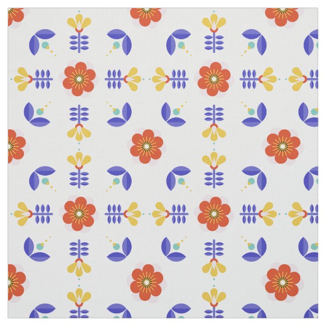 Folk Art Neon Flower Geometric Pattern Fabric (Swatch)