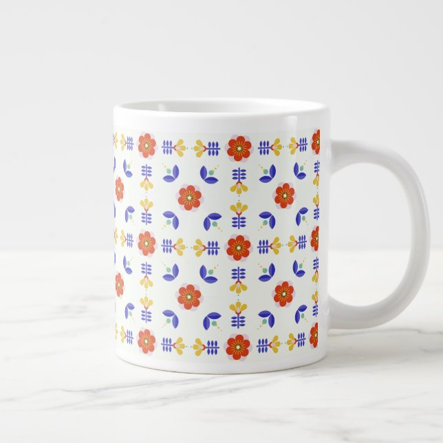 Folk Art Neon Flower Geometric Pattern Large Coffee Mug (Right)
