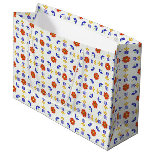 Folk Art Neon Flower Geometric Pattern Large Gift Bag