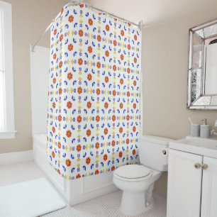 Folk Art Neon Flower Geometric Pattern Shower Curtain