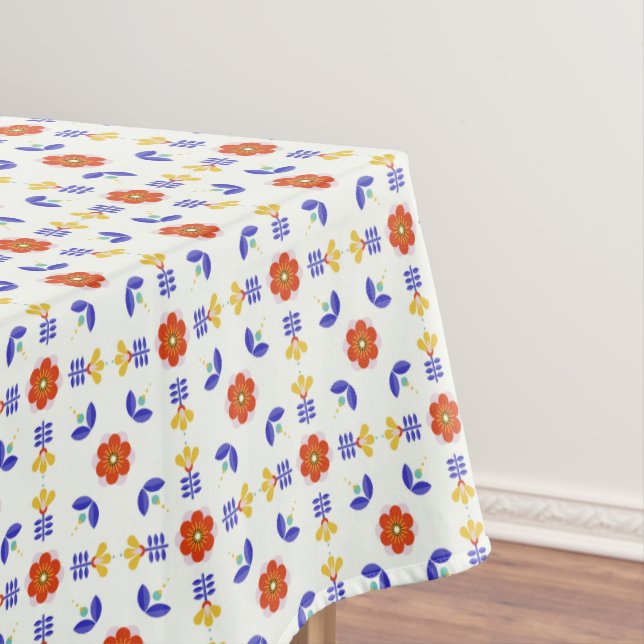 Folk Art Neon Flower Geometric Pattern Tablecloth (In Situ)
