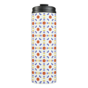 Folk Art Neon Flower Geometric Pattern Thermal Tumbler
