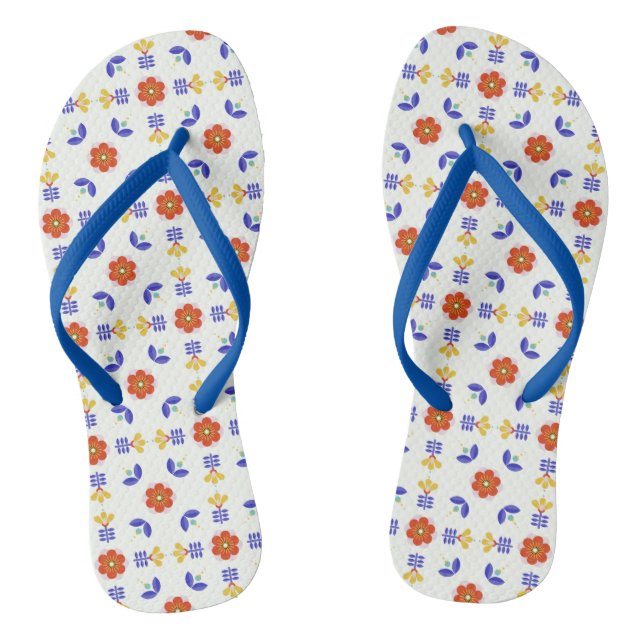 Folk Art Neon Flower Geometric Pattern Thongs (Footbed)