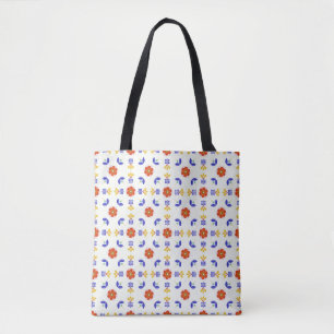 Folk Art Neon Flower Geometric Pattern Tote Bag