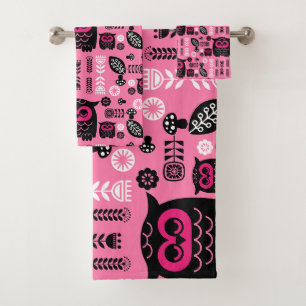Folk Art Nordic Owl Bath Towel Set