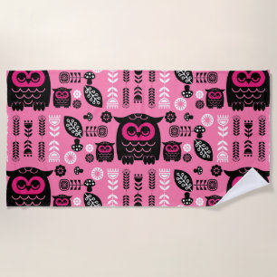 Folk Art Nordic Owl Beach Towel