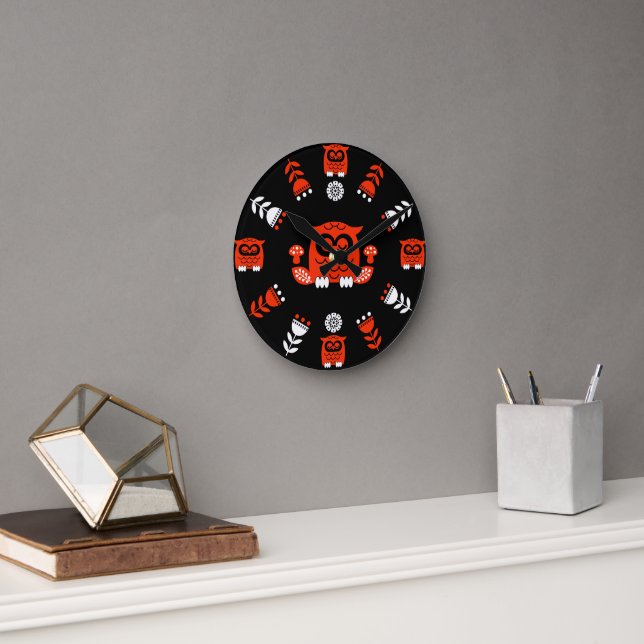Folk Art Nordic Owl Round Clock (Office)