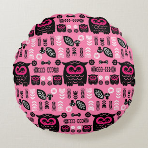 Folk Art Nordic Owl Round Cushion
