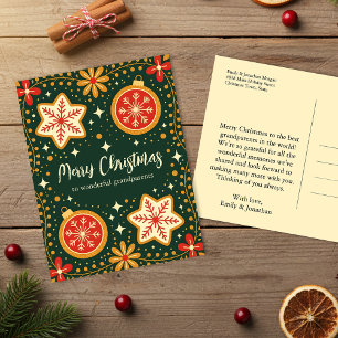 Folk Art Ornaments for Grandparents Christmas Holiday Postcard