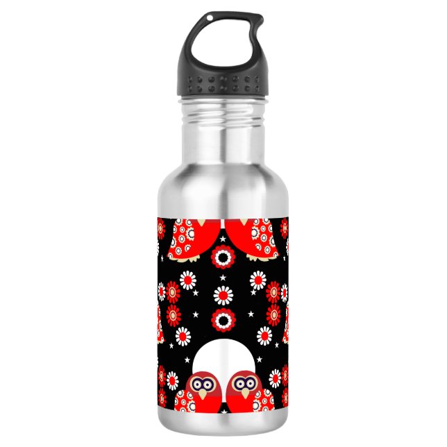 Folk Art Owl 710 Ml Water Bottle (Front)