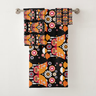 Folk Art Owl Bath Towel Set