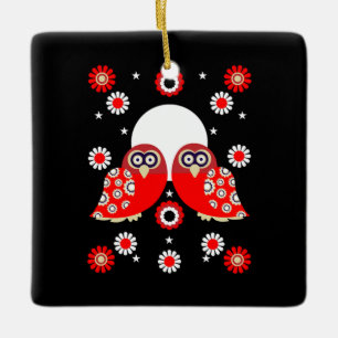 Folk Art Owl Ceramic Ornament