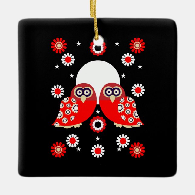 Folk Art Owl Ceramic Ornament (Front)