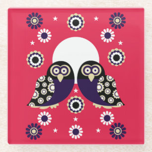 Folk Art Owl Glass Coaster