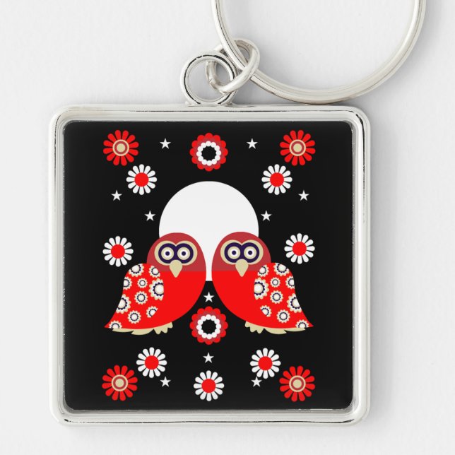 Folk Art Owl Key Ring (Front)