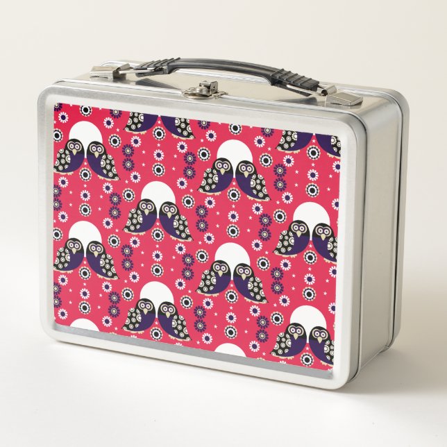 Folk Art Owl Metal Lunch Box (Front)