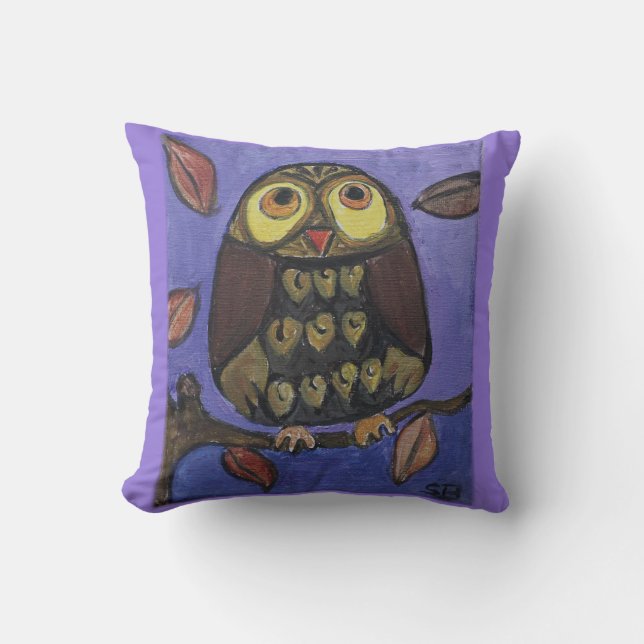 Folk Art Owl Painting Cushion (Front)