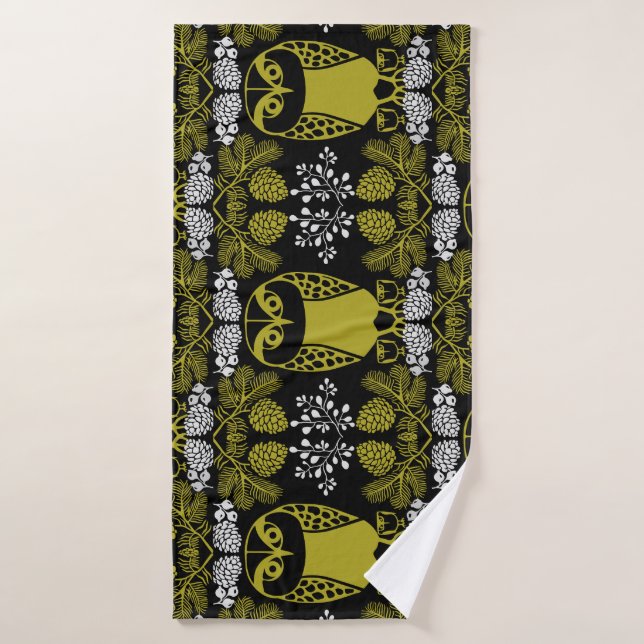 Folk Art Owl Prints Bath Towel (Bath Towel)