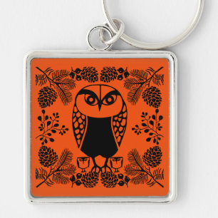 Folk Art Owl Prints Key Ring