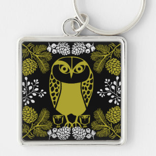 Folk Art Owl Prints Key Ring