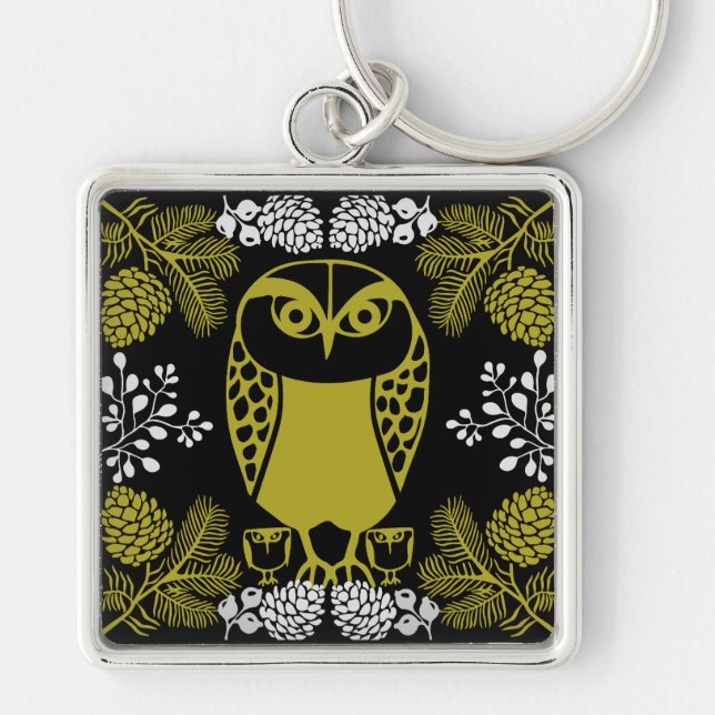 Folk Art Owl Prints Key Ring (Front)