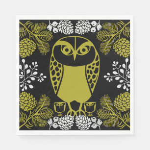 Folk Art Owl Prints Napkin