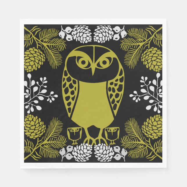 Folk Art Owl Prints Napkin (Front)