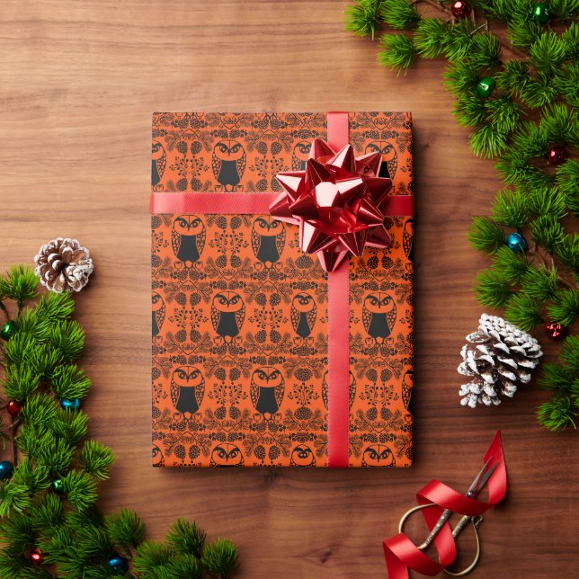 Folk Art Owl Prints Wrapping Paper (Holiday Gift)