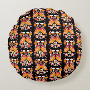 Folk Art Owl Round Cushion