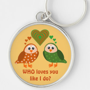 Folk Art Owls Couple WHO Loves You Key Ring