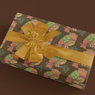 Folk Art Owls on Branches All Occasion Wrapping Paper