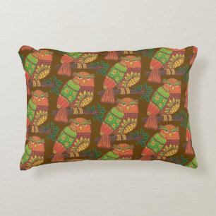 Folk Art Owls on Branches Kids Decorative Cushion