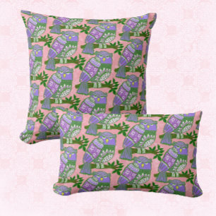 Folk Art Owls Pink Purple Kids Cushion