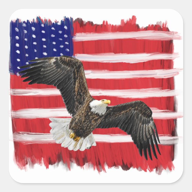 Folk Art Painted Flag And Eagle Square Sticker (Front)