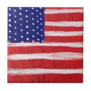 Folk Art Painted Flag Ceramic Tile