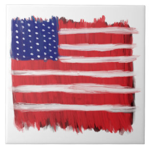 Folk Art Painted Flag Ceramic Tile