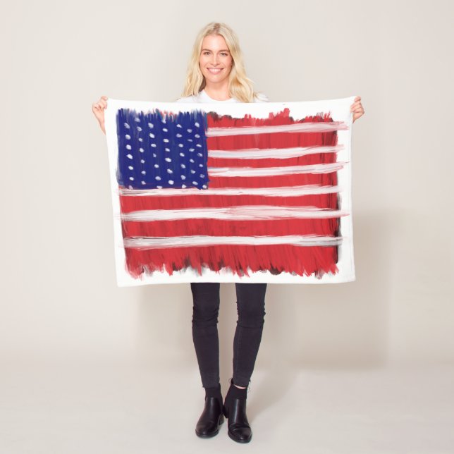 Folk Art Painted Flag Fleece Blanket (In Situ)