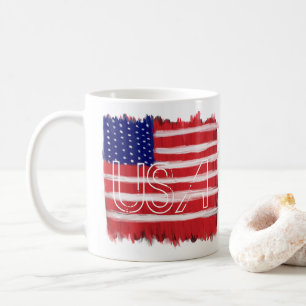 Folk Art Painted Flag USA Coffee Mug