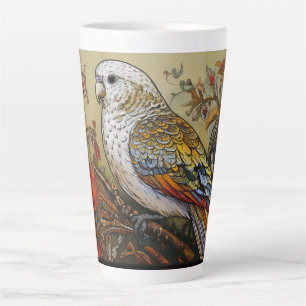 Folk Art Parakeet with Flowers Latte Mug