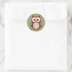 Folk Art Patchwork Owl Cottagecore Classic Round Sticker
