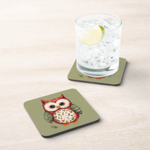 Folk Art Patchwork Owl Cottagecore Coaster