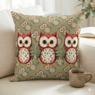 Folk Art Patchwork Owl Cottagecore Cushion
