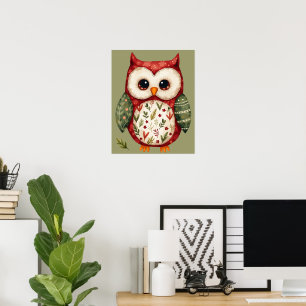 Folk Art Patchwork Owl Cottagecore Poster