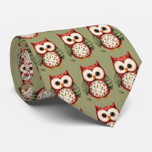 Folk Art Patchwork Owl Cottagecore Tie