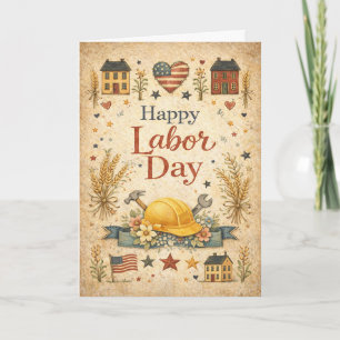 Folk Art Patriotic Happy Labor Day Card