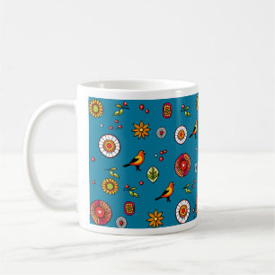 Folk art pattern with birds and flowers coffee mug
