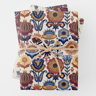 Folk Art Pattern  Wrapping Paper Sheet